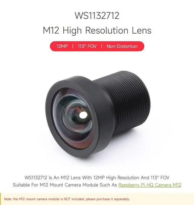 Alt view image 3 of 6 - M12 High Resolution Lens, 12MP, 113° FOV, 2.7mm Focal Length, Compatible with Camera M12