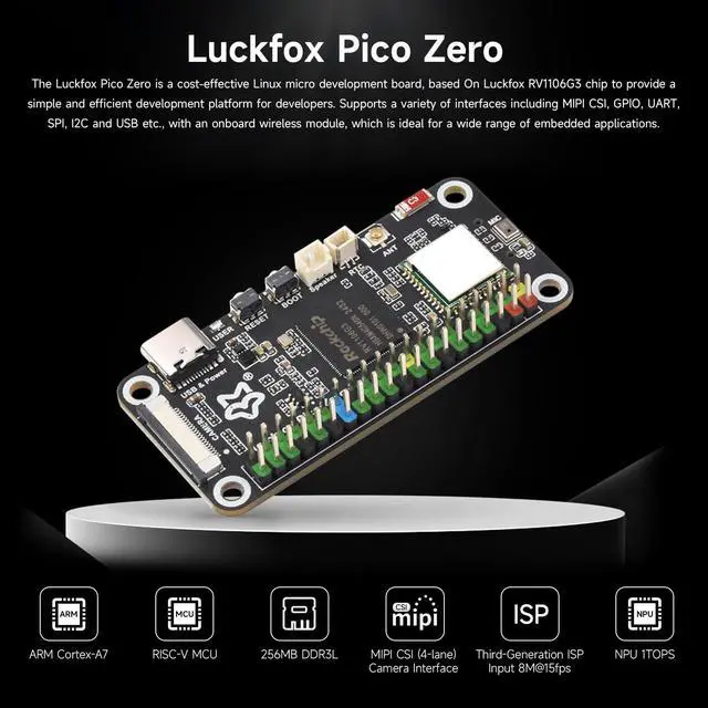 Alt view image 3 of 7 - Luckfox Pico Zero Linux Micro Development Board, Powered by The Luckfox RV1106G3 Chip, Featuring 1 Tops of Computing Power, 8GB eMMC, and Integrated Wireless Module