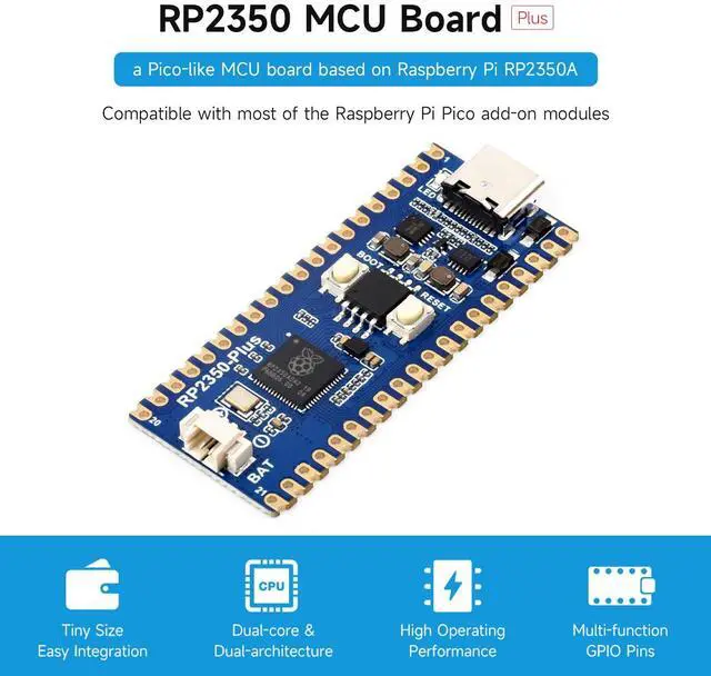 Alt view image 3 of 7 - RP2350-Plus Development Board, A Low-Cost, High-Performance Pico-Like MCU Board Based On RP2350A Dual-core & Dual-Architecture Microcontroller, 16MB