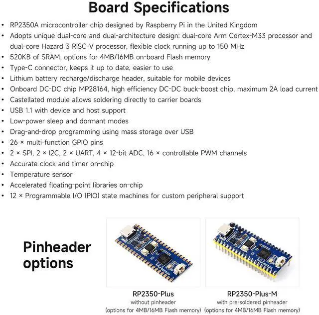 Alt view image 4 of 7 - RP2350-Plus Development Board, A Low-Cost, High-Performance Pico-Like MCU Board Based On RP2350A Dual-core & Dual-Architecture Microcontroller, 16MB