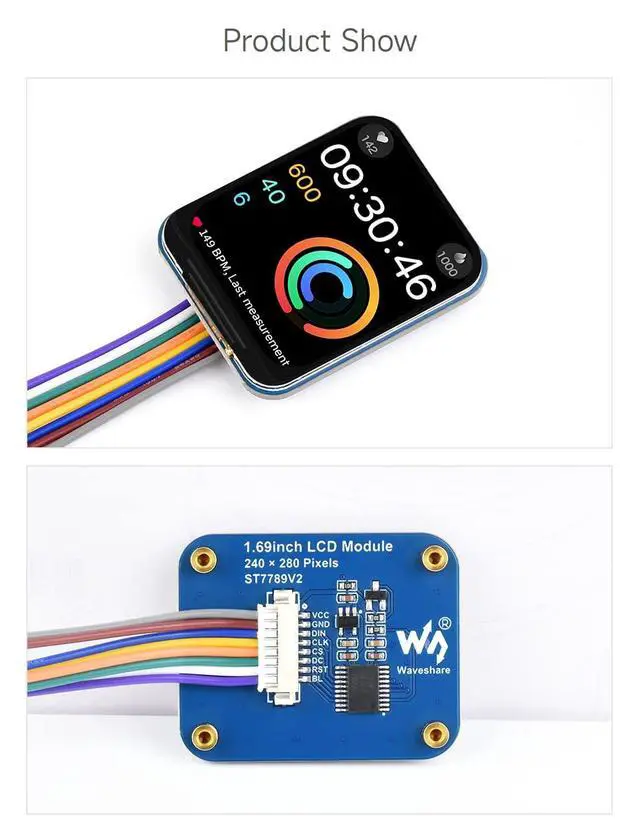 Alt view image 6 of 7 - 1.69inch LCD Display Module, Compatible with Arduino//Pi Zero/ESP32, 240×280 Resolution, SPI Interface, IPS, 262K Colors