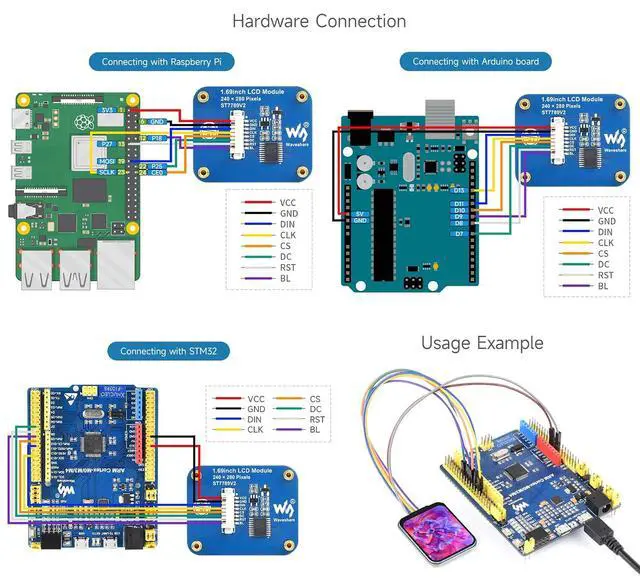 Alt view image 5 of 7 - 1.69inch LCD Display Module, Compatible with Arduino//Pi Zero/ESP32, 240×280 Resolution, SPI Interface, IPS, 262K Colors