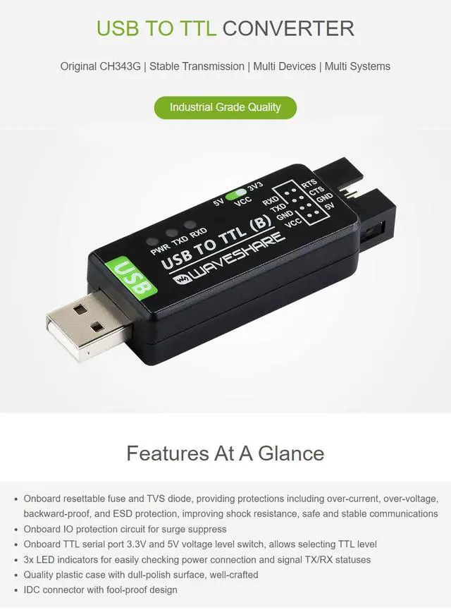 Alt view image 3 of 7 - Industrial USB to TTL Converter Original CH343G Onboard with Multi Protection Circuits Multi Systems Support