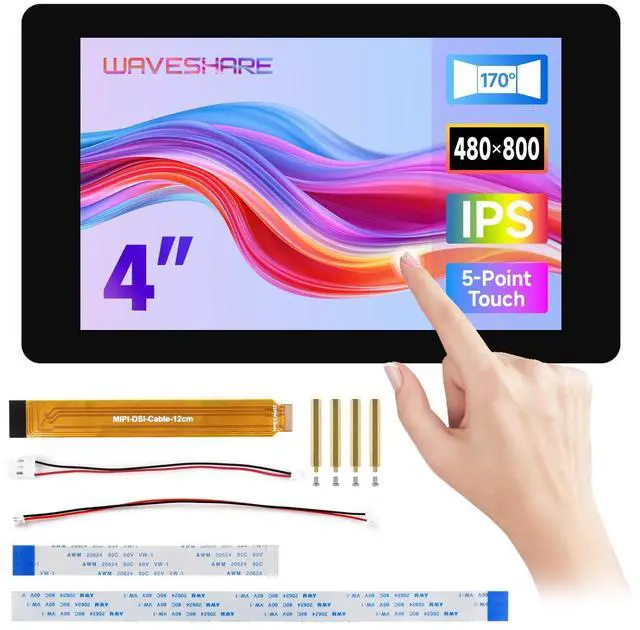 Main image of 4inch DSI Capacitive Touch Display, Compatible with RPi 3A+/3B+/4B/5 480 × 800, IPS Display Panel, 5-Point Touch, Optical Bonding Toughened Glass Panel