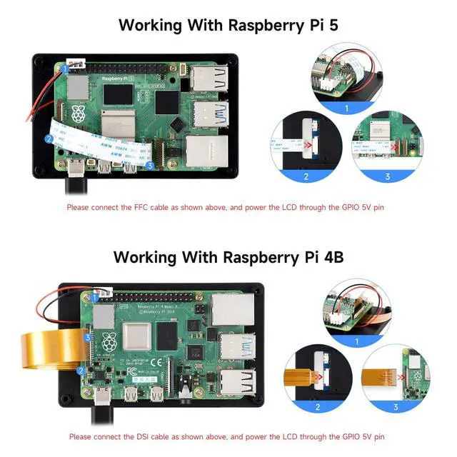 Alt view image 5 of 7 - 4inch DSI Capacitive Touch Display, Compatible with RPi 3A+/3B+/4B/5 480 × 800, IPS Display Panel, 5-Point Touch, Optical Bonding Toughened Glass Panel