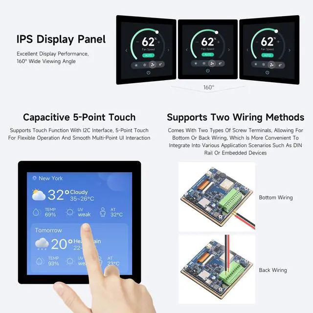 Alt view image 5 of 7 - ESP32-S3 4inchCapacitive Touch Display, V2 Update Version, 480x480, 5-Point Touch, 32-Bit LX7 Dual-Core, 240MHz, WiFi & Bluetooth, Onboard Antenna