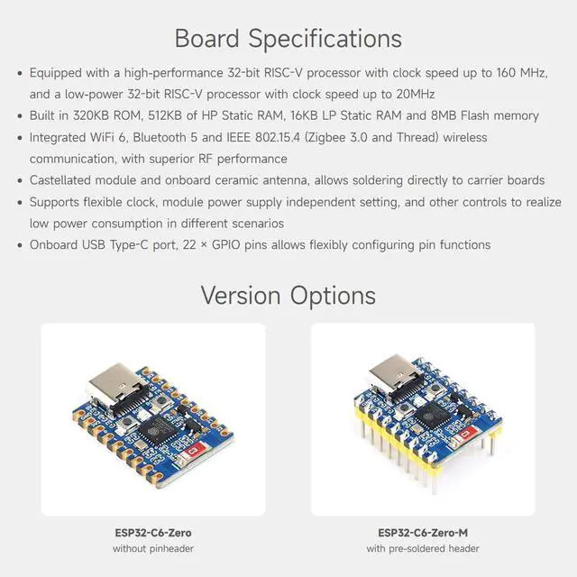Alt view image 4 of 7 - 3PCS ESP32-C6 Mini Development Board, Based On ESP32-C6FH4, Dual Processors, 160MHz Running Frequency, 2.4GHz wi-fi 6 & BLE 5, ESP32 Development Board, with Pre-soldered Header