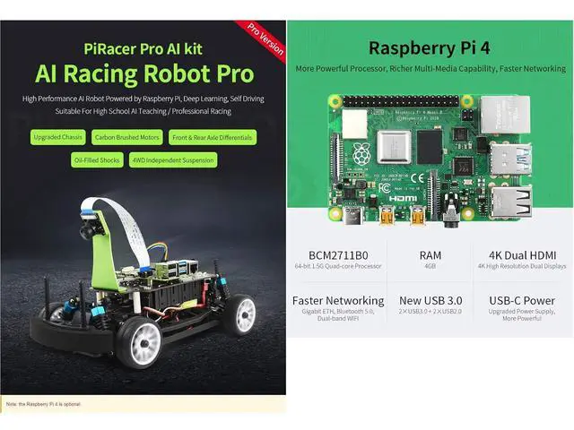 Alt view image 2 of 5 - PiRacer Pro AI Kit High Performance AI Robot Competitive Race car Deep Learning, Automatic Driving, Comes with Model B 4GB
