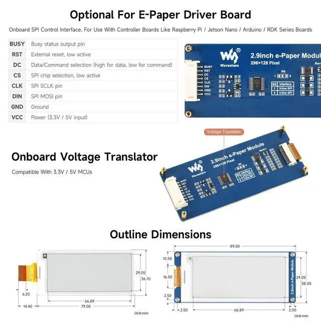 Alt view image 6 of 6 - 2.9inch E-Paper Display (G), E-Ink Display, 296x128, Red/Yellow/Black/White, SPI Interface, with Driver Board