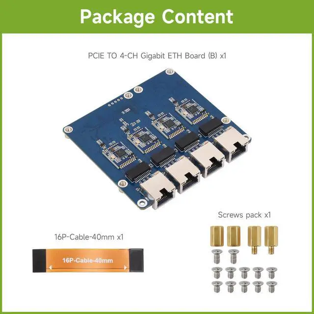 Alt view image 2 of 5 - PCIe to 4-Ch Gigabit ETH Board (B) Compatible with 5/RPi OS, Driver-Free, Plug and Play