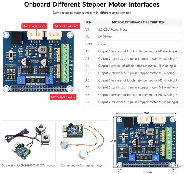 Alt view image 6 of 7 - Stepper Motor HAT Onboard Dual DRV8825 Motor Controller Drives Two Stepper Motors Up to 1/32 Microstepping Compatible with Zero/Zero W/Zero WH/2B/3B/3B+