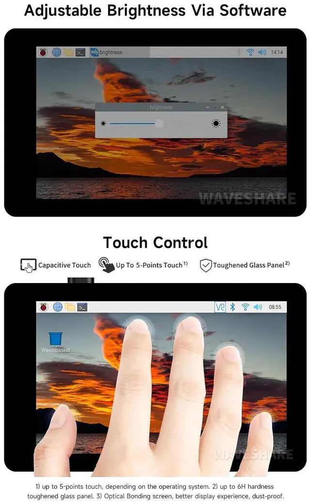 Alt view image 6 of 7 - 4inch Capacitive Touch Display Compatible with 5/4B/3B+/3A+/CM3+/4 480×80 Resolution DSI Interface IPS Optical Bonding Screen