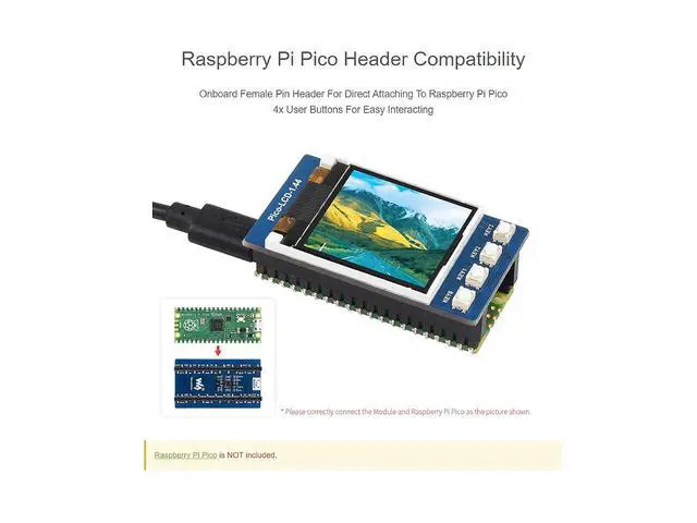 Alt view image 5 of 6 - 1.44inch LCD Display Module for Pico 65K RGB Colors 128×128 Pixels Embedded ST7735S Driver Using SPI Bus Comes with Pico C/C++ and MicroPython Demo