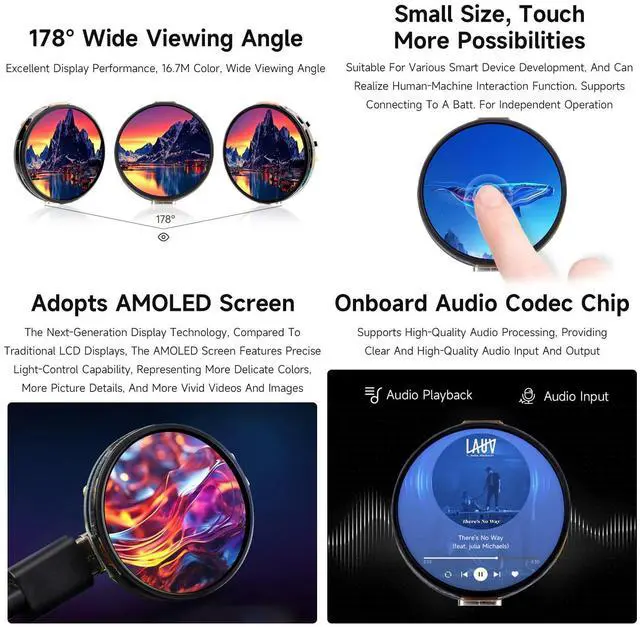 Alt view image 5 of 7 - ESP32-C6 1.32inch AMOLED Round Touch Display Development Board, 466×466 Pixels, QSPI Interface, Supports Wi-Fi 6 and BT 5