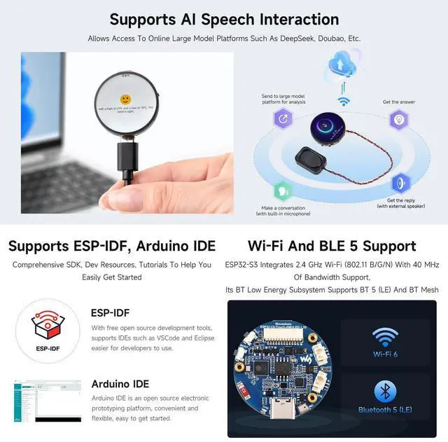 Alt view image 6 of 7 - ESP32-C6 1.32inch AMOLED Round Touch Display Development Board, 466×466 Pixels, QSPI Interface, Supports Wi-Fi 6 and BT 5