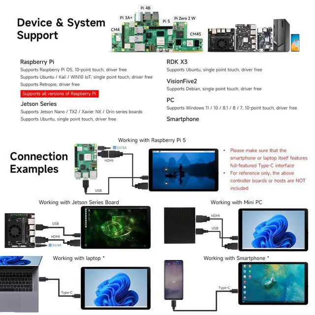 Alt view image 4 of 7 - 7inch Capacitive Touch Display,1280×800 Resolution, Compatible with 5/4B/3B/Zero/Zero W/Zero 2W/Pico/Pico, Supports Jetson Nano/RDK X3/VisionFive2/Windows/Smartphone