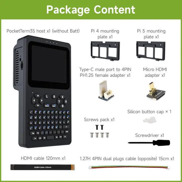 Alt view image 2 of 7 - Portable Handheld Linux Terminal with 3.5inch Touch Display, 640 × 480, Optical Bonding, Compatible with Pi 4B/5 Portable Development & Debugging Devices, PocketTerm35 Host with Acce, No BAT