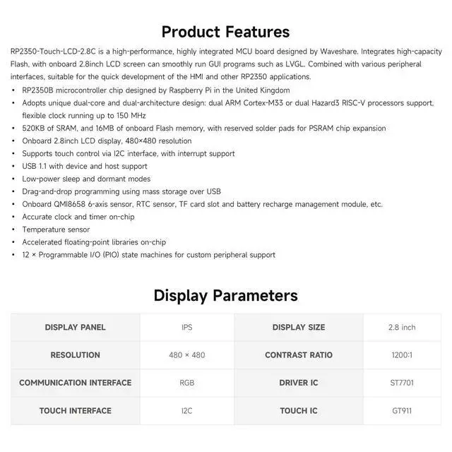 Alt view image 4 of 7 - RP2350 2.8inch Round Display Development Board, 480×480, Based On The RP2350B Dual-core & Dual-Architecture Microcontroller, RGB Interface