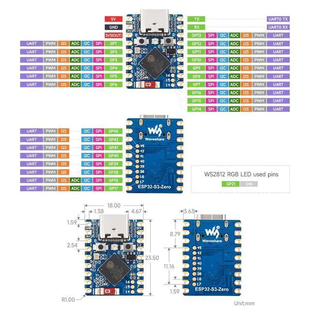 Alt view image 5 of 5 - ESP32-S3 Mini Development Board, Based on ESP32-S3 Dual-Core Processor, 240MHz Running Frequency, 2.4GHz Wi-Fi & Bluetooth 5, with Pre-soldered Headers