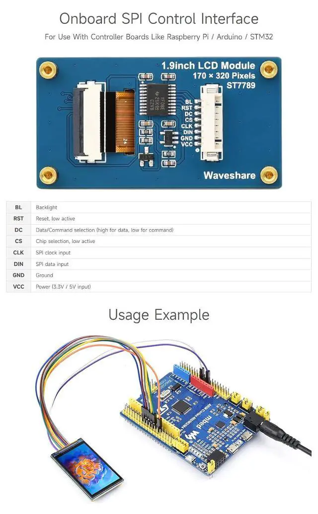 Alt view image 5 of 7 - 1.9inch LCD Display Module, 170×320 Resolution, SPI Interface, IPS, 262K Colors