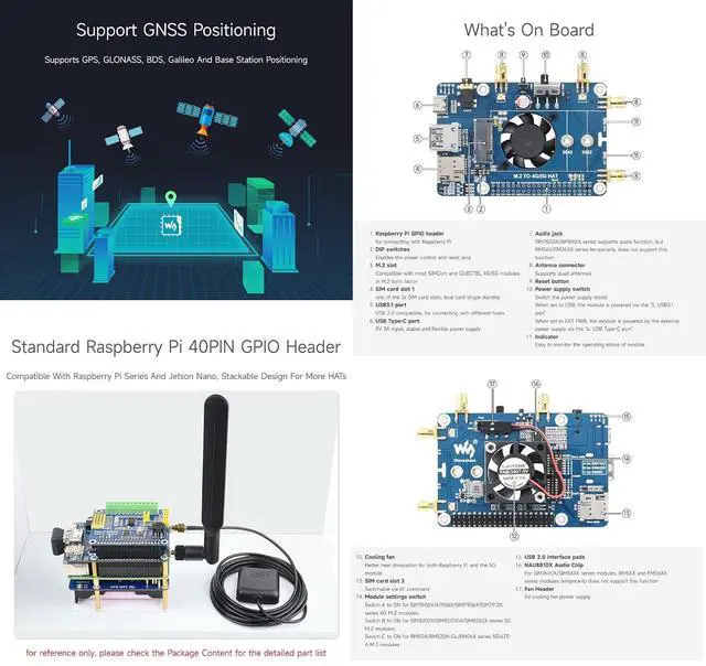 Alt view image 6 of 7 - LTE Cat 6 Communication HAT Compatible with , LTE-A Global Multi-Band, GNSS Positioning, Comes with EM060K-GL Module