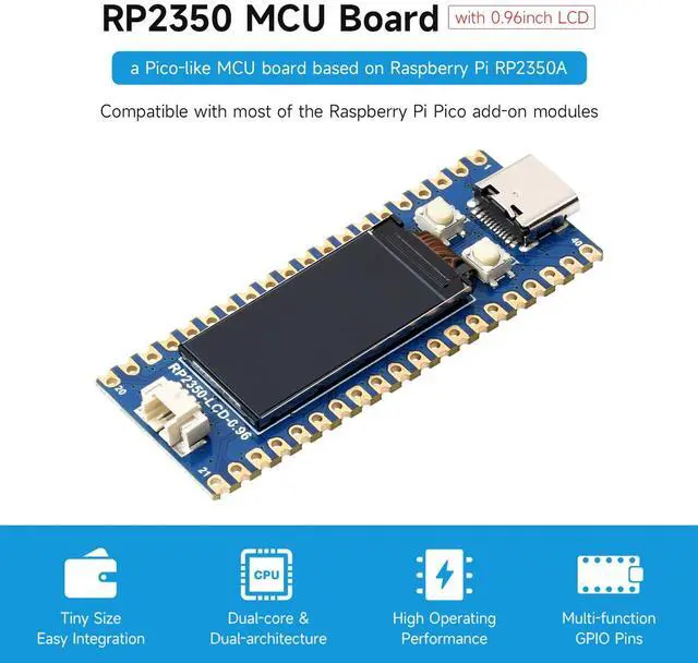 Alt view image 3 of 7 - RP2350-LCD-0.96 Development Board, with 0.96inch Display, 160×80 Resolution, Based On RP2350A Dual-core & Dual-Architecture Microcontroller, with Pre-soldered Header