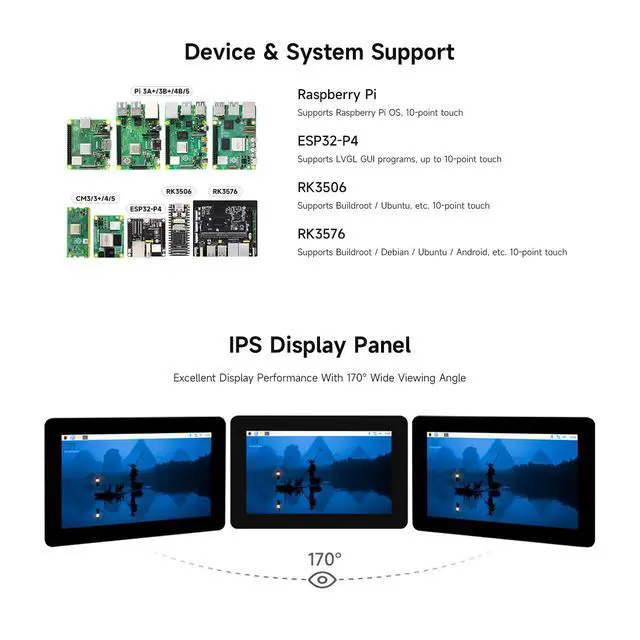 Alt view image 4 of 7 - 7inch DSI Capacitive Touch Display, Compatible with 5/4B/3B/CM3/3+/4, 720×1280, IPS Panel, Optical Bonding Toughened Glass Panel, 10-Point Touch, Anti-Fingerprint Process