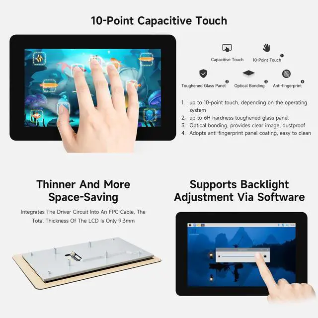 Alt view image 6 of 7 - 7inch DSI Capacitive Touch Display, Compatible with 5/4B/3B/CM3/3+/4, 720×1280, IPS Panel, Optical Bonding Toughened Glass Panel, 10-Point Touch, Anti-Fingerprint Process