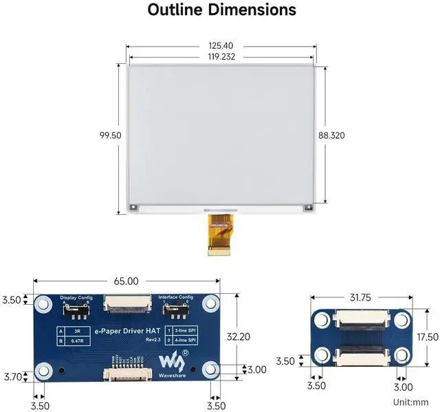 Alt view image 7 of 7 - 5.83inch E-Paper E-Ink Display HAT Compatible with 4B/3B+/3B/2B/B+/A+/Zero/Zero W/WH/Zero 2W Series Boards 648×480 Pixels Black/White Dual-Color SPI Interface