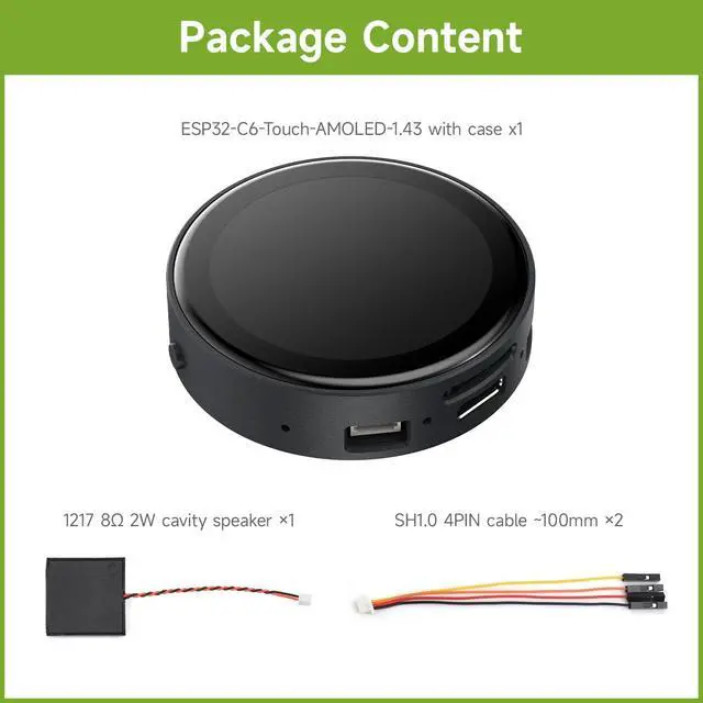Alt view image 2 of 7 - ESP32-C6 1.43inch AMOLED Touch Round Display Development Board, 466×466 Pixels, 160MHz RISC-V Processor, QSPI Interface, Dual Digital Microphone Array, with Enclosure