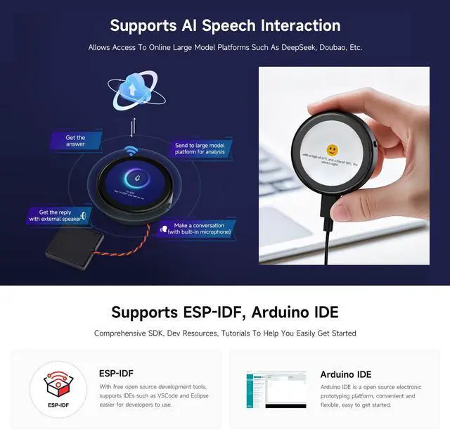 Alt view image 7 of 7 - ESP32-C6 1.43inch AMOLED Touch Round Display Development Board, 466×466 Pixels, 160MHz RISC-V Processor, QSPI Interface, Dual Digital Microphone Array, with Enclosure