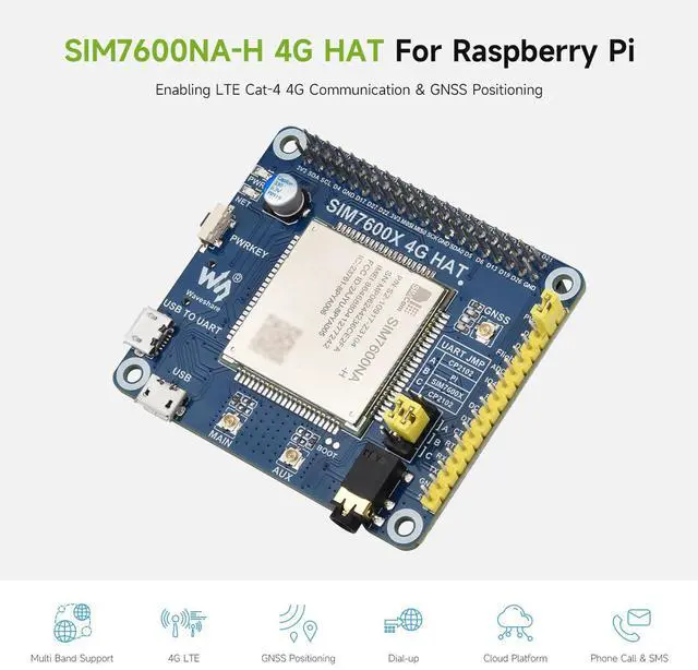 Alt view image 3 of 7 - SIM7600NA-H 4G HAT, Compatible with /Jetson Nano, with GPS, SIM, Audio, AT Command Control, UART Debugging, 3G/4G Communication, Positioning, and Voltage Translator