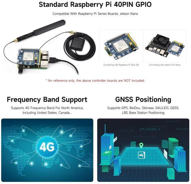 Alt view image 5 of 7 - SIM7600NA-H 4G HAT, Compatible with /Jetson Nano, with GPS, SIM, Audio, AT Command Control, UART Debugging, 3G/4G Communication, Positioning, and Voltage Translator