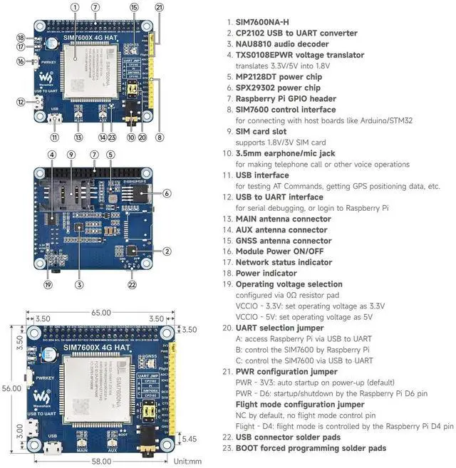 Alt view image 7 of 7 - SIM7600NA-H 4G HAT, Compatible with /Jetson Nano, with GPS, SIM, Audio, AT Command Control, UART Debugging, 3G/4G Communication, Positioning, and Voltage Translator