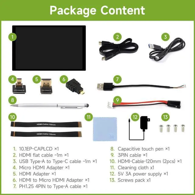 Alt view image 2 of 7 - 10.1inch High Resolution Capacitive Touch Display, Compatible with 5/4B/3B/Zero/Zero W/Zero 2W/Pico/Pico, Supports Windows and Jetson Nano, IPS Display, 10-Point Touch