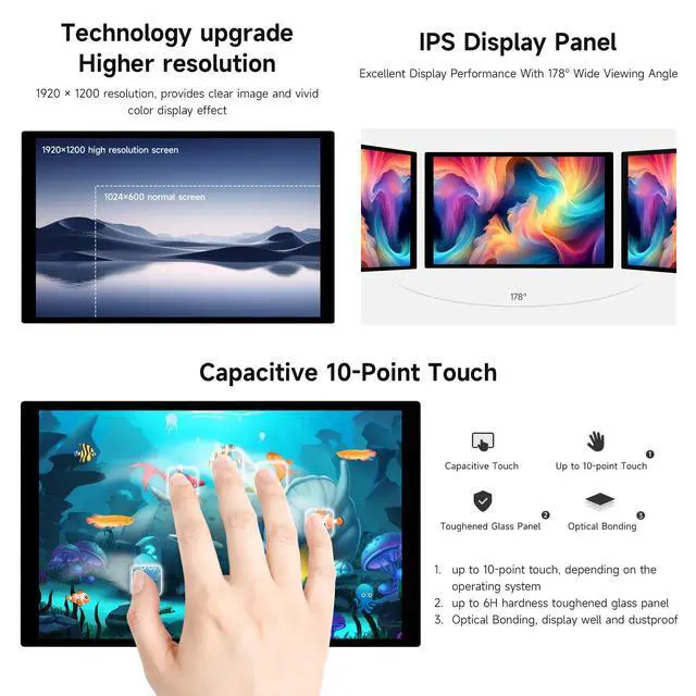 Alt view image 6 of 7 - 10.1inch High Resolution Capacitive Touch Display, Compatible with 5/4B/3B/Zero/Zero W/Zero 2W/Pico/Pico, Supports Windows and Jetson Nano, IPS Display, 10-Point Touch