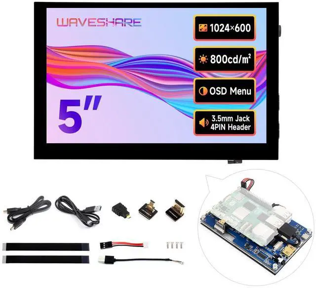 Main image of 5inch High-Brightness Touch Screen, Compatible with 5/4B/3B/Zero/Zero W/Zero 2W/Pico/Pico W/Pico WH, Supports Windows 11/10/8.1/8/7 & Jetson Nano, Narrow-Bezel Capacitive Touch
