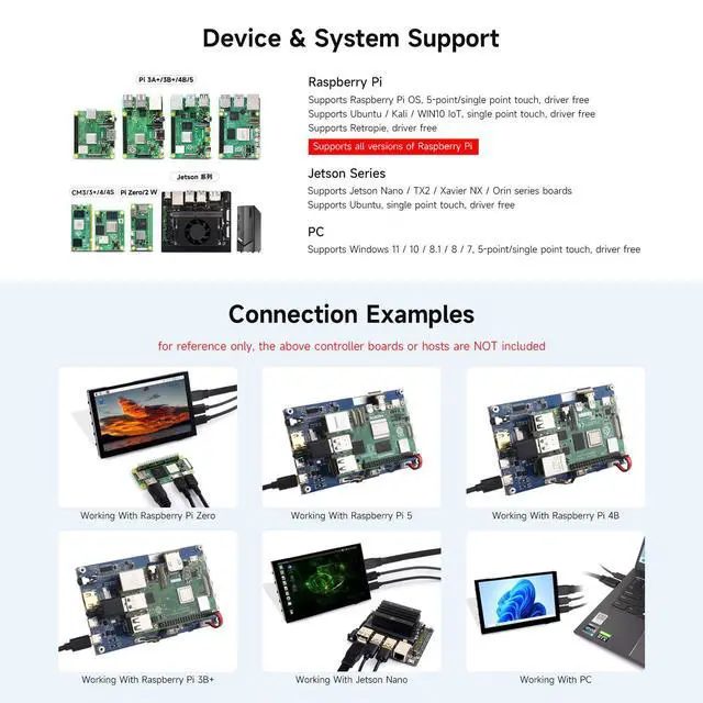 Alt view image 4 of 7 - 5inch High-Brightness Touch Screen, Compatible with 5/4B/3B/Zero/Zero W/Zero 2W/Pico/Pico W/Pico WH, Supports Windows 11/10/8.1/8/7 & Jetson Nano, Narrow-Bezel Capacitive Touch
