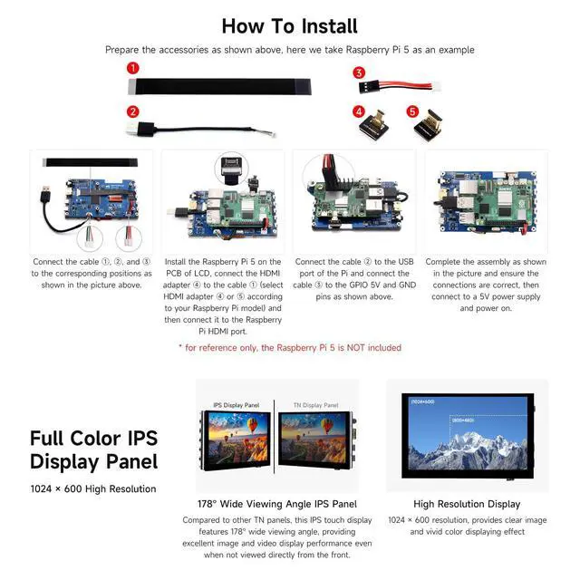 Alt view image 5 of 7 - 5inch High-Brightness Touch Screen, Compatible with 5/4B/3B/Zero/Zero W/Zero 2W/Pico/Pico W/Pico WH, Supports Windows 11/10/8.1/8/7 & Jetson Nano, Narrow-Bezel Capacitive Touch
