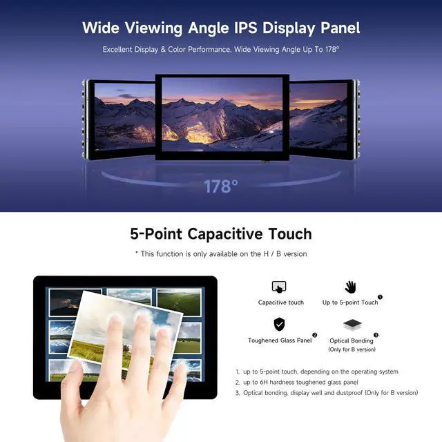 Alt view image 6 of 7 - 5inch High-Brightness Touch Screen, Compatible with 5/4B/3B/Zero/Zero W/Zero 2W/Pico/Pico W/Pico WH, Supports Windows 11/10/8.1/8/7 & Jetson Nano, Narrow-Bezel Capacitive Touch
