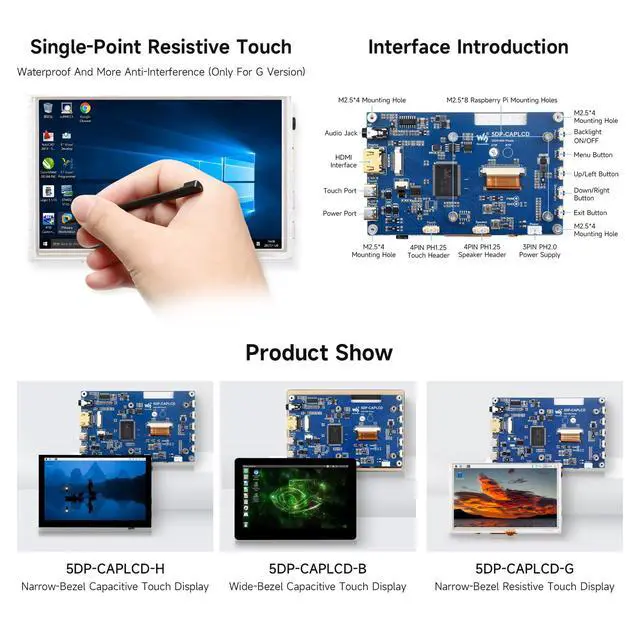 Alt view image 7 of 7 - 5inch High-Brightness Touch Screen, Compatible with 5/4B/3B/Zero/Zero W/Zero 2W/Pico/Pico W/Pico WH, Supports Windows 11/10/8.1/8/7 & Jetson Nano, Narrow-Bezel Capacitive Touch