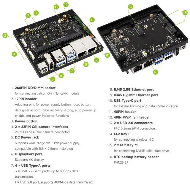 Alt view image 7 of 7 - Jetson Orin Nano/NX Super Dual Ethernet Base Board Compatible with Jetson Orin Nano and Jetson Orin NX Modules, Designed for NV Jetson Orin Nano Super AI Development Kit