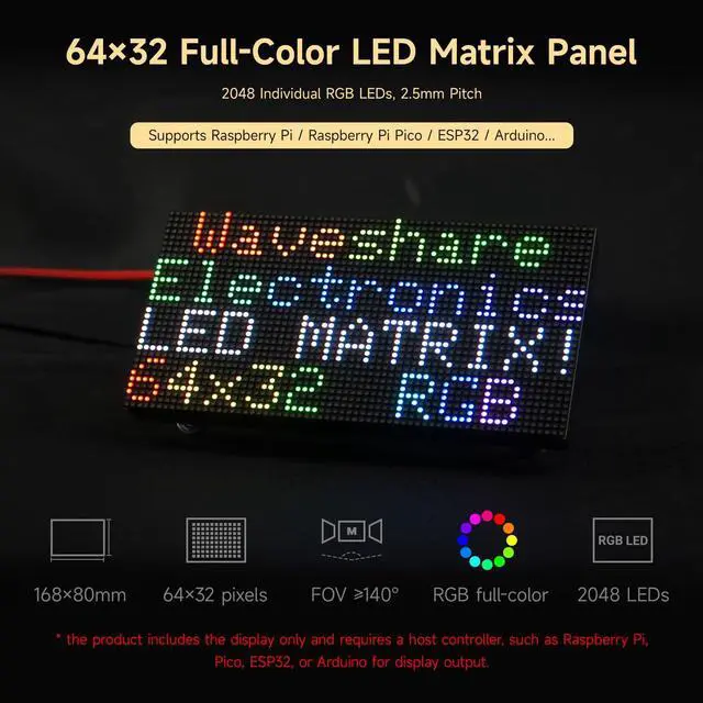 Alt view image 3 of 6 - RGB Full-Color LED Matrix Panel, 2.5mm Pitch, 64×32 Pixels, Adjustable Brightness, GOB Version