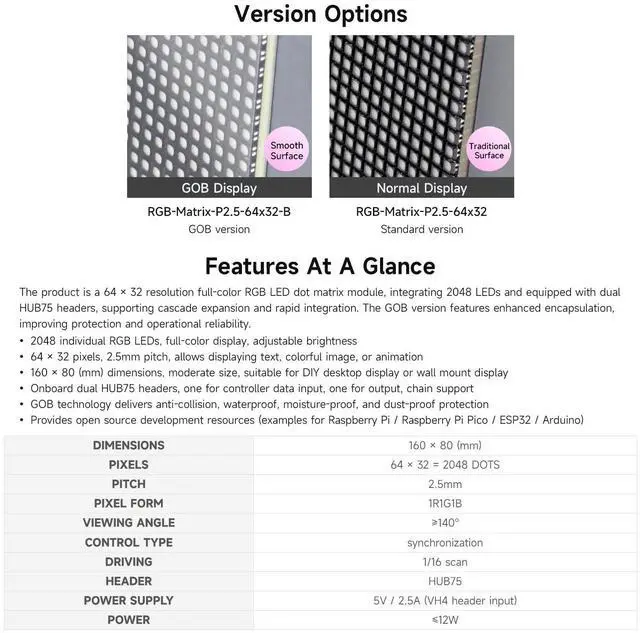 Alt view image 4 of 6 - RGB Full-Color LED Matrix Panel, 2.5mm Pitch, 64×32 Pixels, Adjustable Brightness, GOB Version