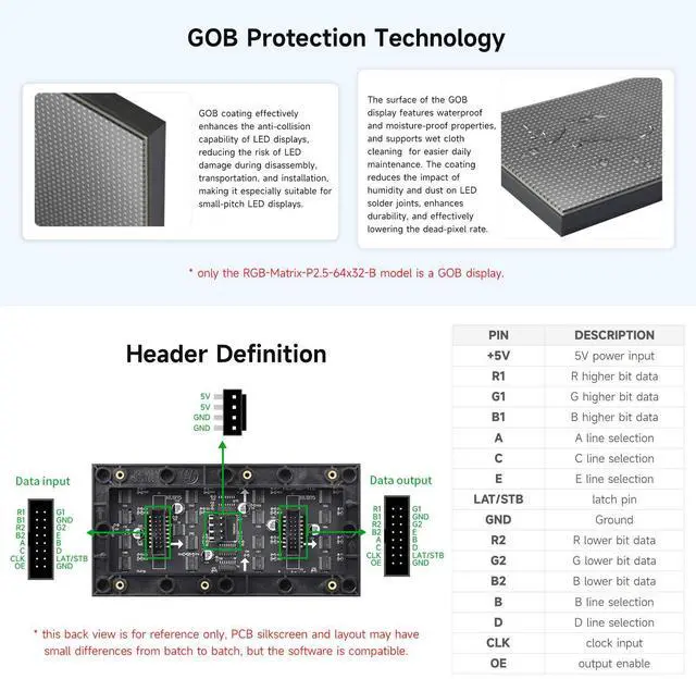 Alt view image 5 of 6 - RGB Full-Color LED Matrix Panel, 2.5mm Pitch, 64×32 Pixels, Adjustable Brightness, GOB Version