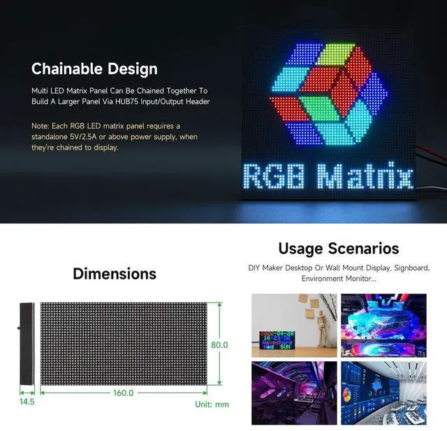 Alt view image 6 of 6 - RGB Full-Color LED Matrix Panel, 2.5mm Pitch, 64×32 Pixels, Adjustable Brightness, GOB Version
