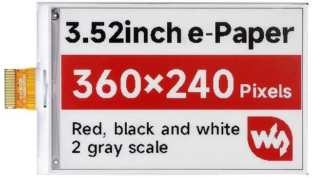 Main image of 3.52inch e-Paper Display (B), e-Ink Display, 360x240, Red/Black/White, SPI Interface, Raw E-Paper, Without Driver Board