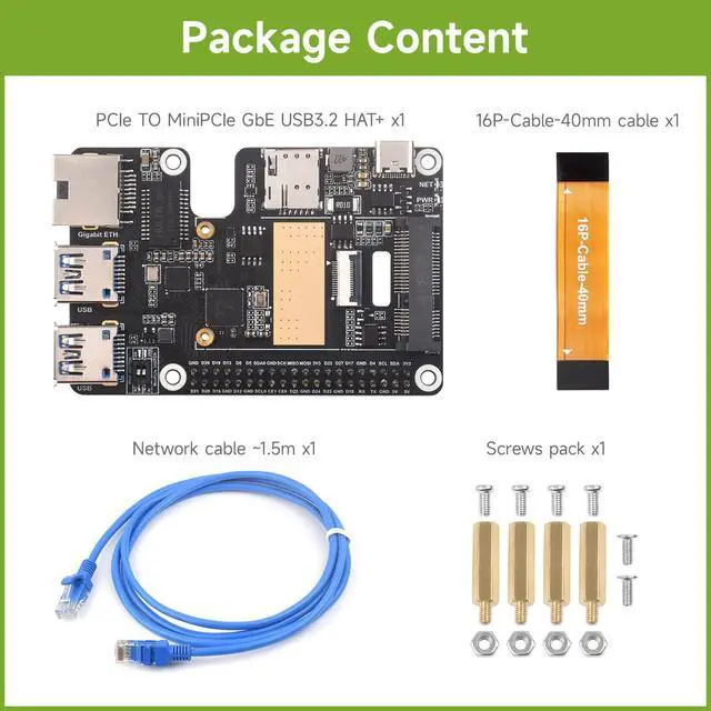 Alt view image 2 of 7 - PCIe to MiniPCIe/Gigabit Ethernet/USB 3.2 Gen1 HAT, Compatible with 5, Supports MiniPCIe Interface 4G Module, High-Speed Networking, Multiple OS Support