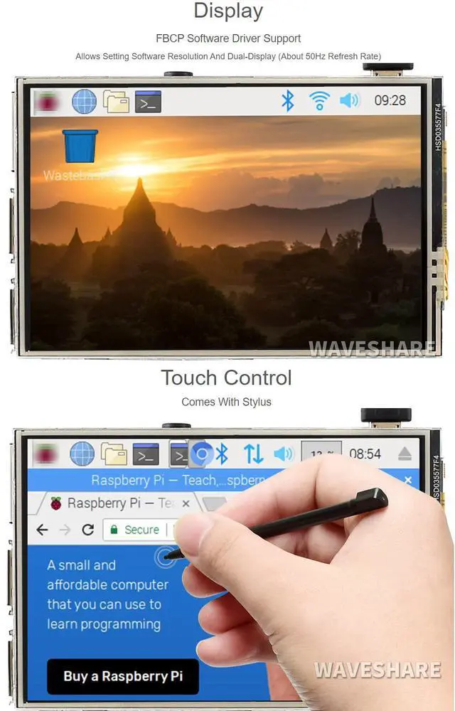 Alt view image 5 of 6 - 3.5inch Resistive Touch Display, Compatible with 5/4B/3B/Zero/Zero W/Zero 2W/Pico/Pico W/Pico WH, 480×320, 125MHz High-Speed SPI