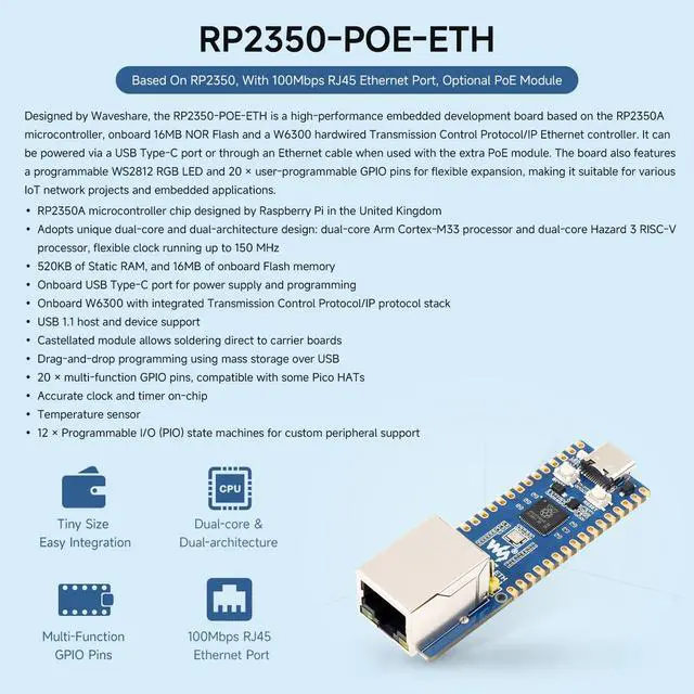 Alt view image 3 of 7 - RP2350-POE-ETH-Kit, Dual Core and Architecture